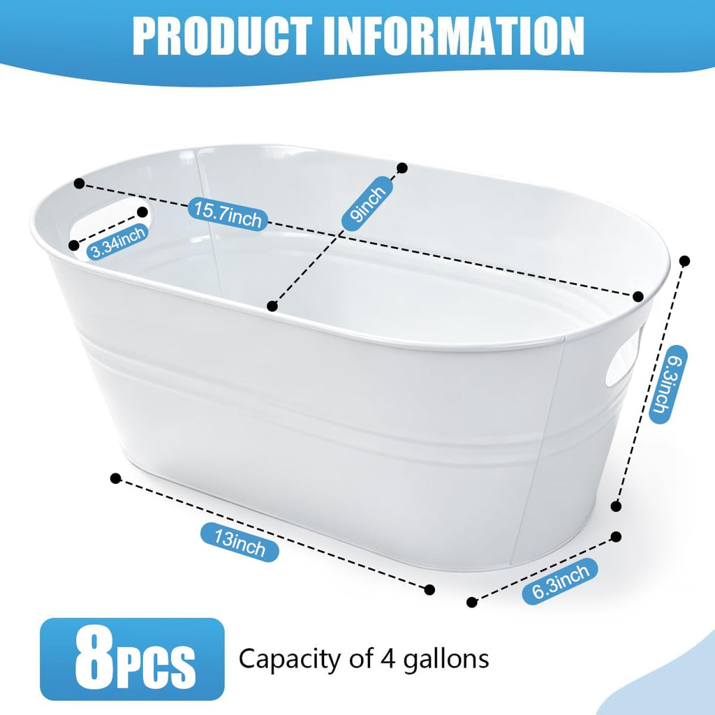 8 Pack 4 Gallon Galvanized Ice Buckets Metal Champagne Drink Cooler Ice Tub with Carry Handles for Beer Cocktails