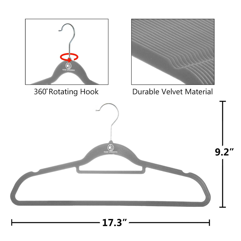 Velvet Hangers, Ultra Slim Space Saving, notches, tie bar, Swivel Hook, 10 Pack, with 20 Matching Velvet Finger Clips