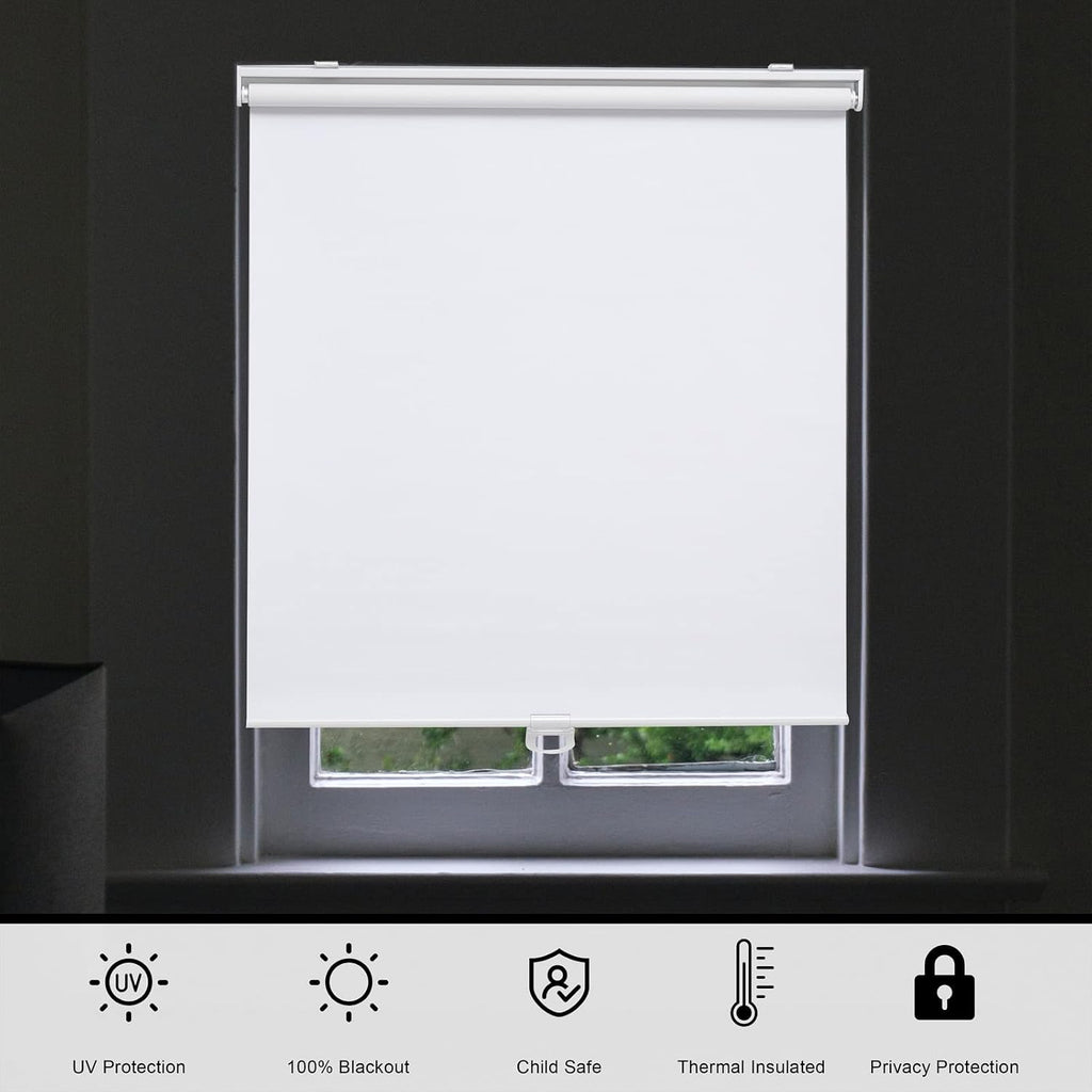 Blackout Cordless Roller Shades Blinds, White | Blackout Fabric UV Thermal Insulated,Spring System For Windows