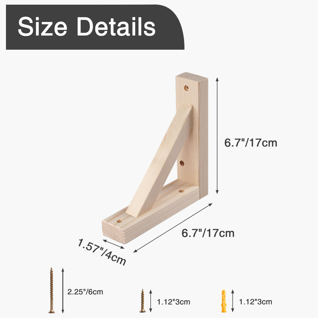 4 Pack Wall Mount Wooden Shelf Brackets Triangle 7 Inch
