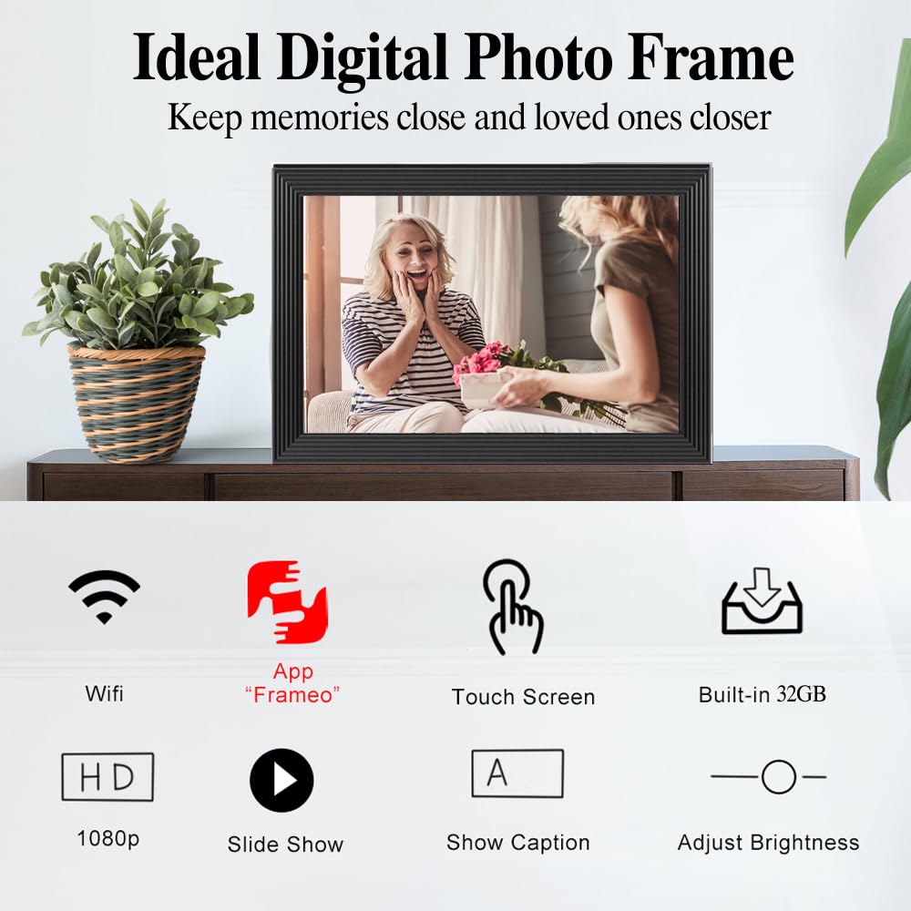 Digital Picture Frames Load from Phone, Frameo 10.1 inch Smart WiFi Digital Photo Frames You Can Send Pictures Videos