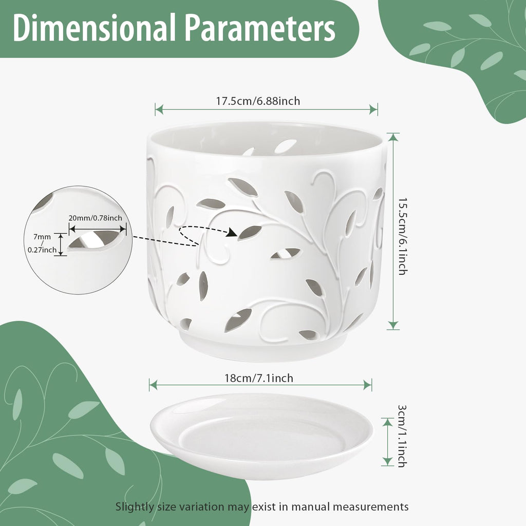 Orchid Pots with Holes, 7 Inch Orchid Pots with Drainage Holes and Tray, Indoor or Outdoor Ceramic Flower Pot for