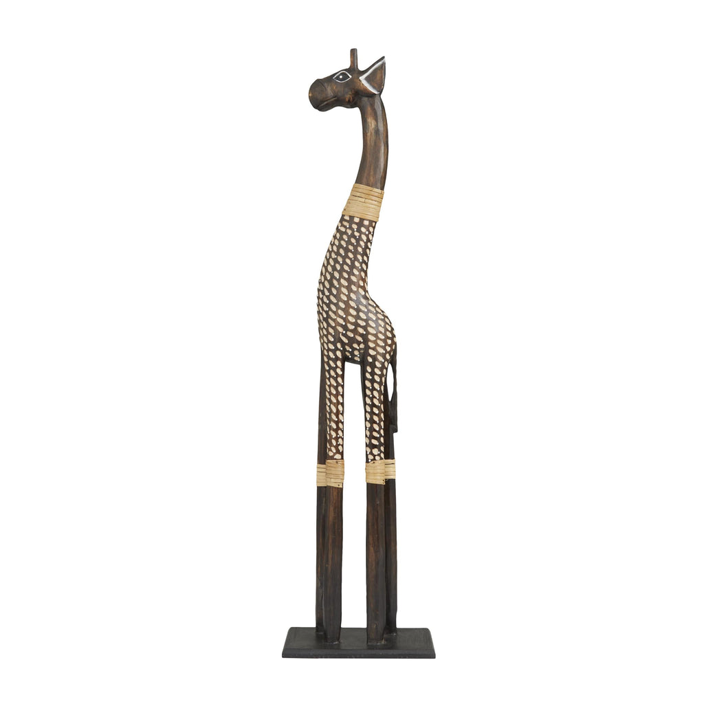 Wood Giraffe Decorative Sculpture Home Decor Statue, Accent Figurine 8" x 4" x 31", Dark Brown