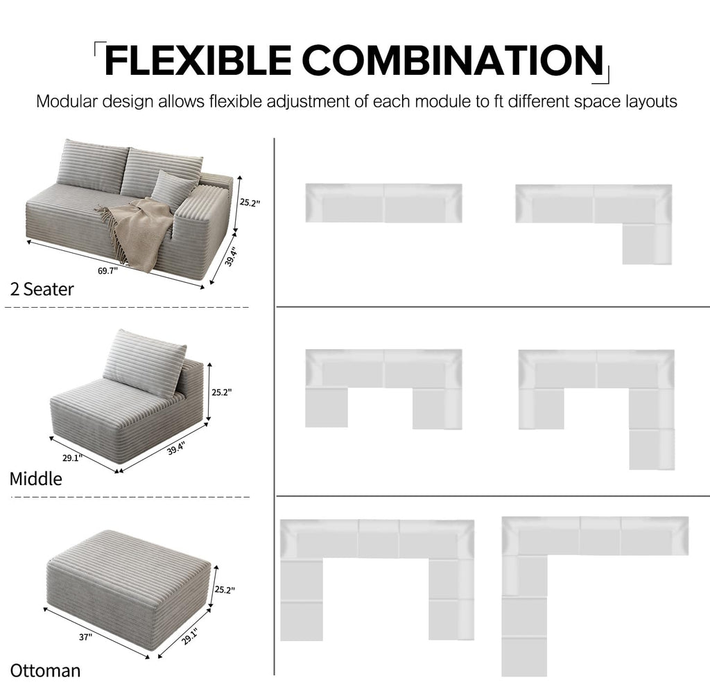 139.4" Modular Sectional Sofa, Oversized U-Shaped Minimalist Couches with 2 Middle Seats and 1 Ottoman Chaise, Modern