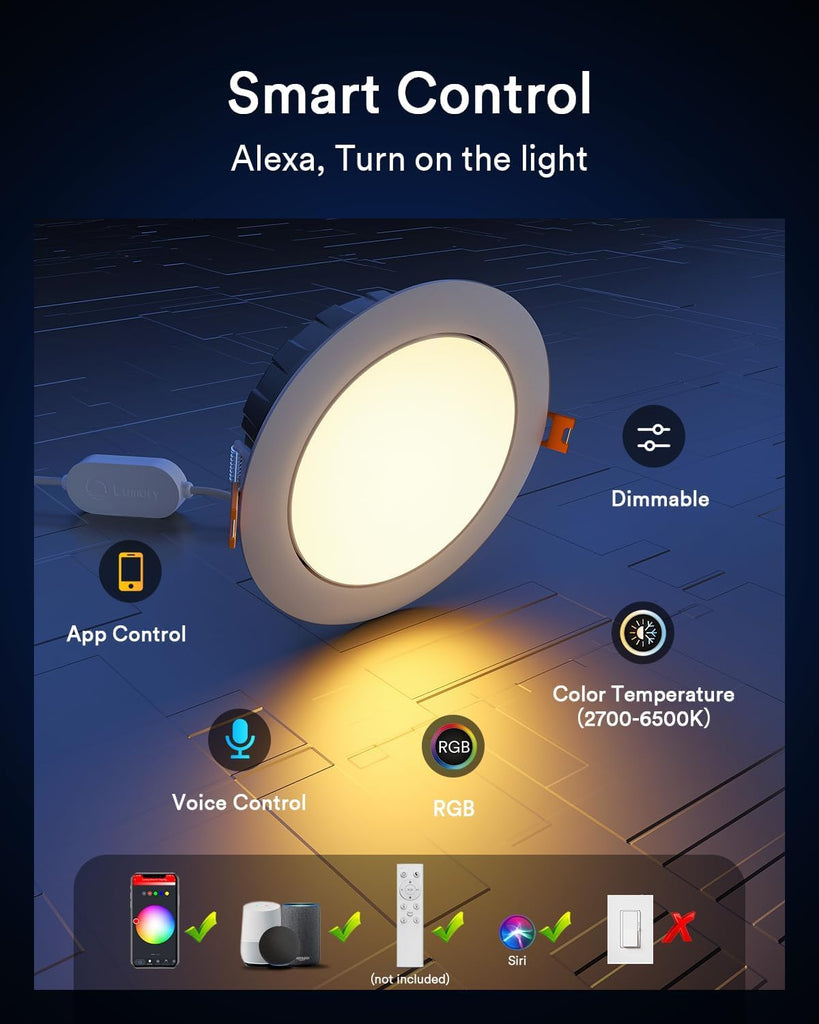 Smart Gimbal Recessed Lighting 4'', RGBWW WiFi Ceiling Can Light