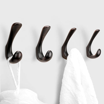 4 Pack Towel Hooks s Wall Mounted, Oil Rubbed Bronze Bathroom Hooks for Towels, Robe & Towel Hook for Wall, Modern