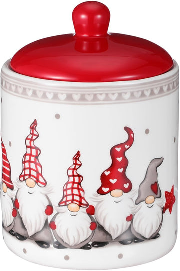 Gnome Cookie Jar, 5 X 7 Inch Ceramic Christmas Cookie Jar with Lids, Airtight Christmas Canisters Xmas Candy Dish