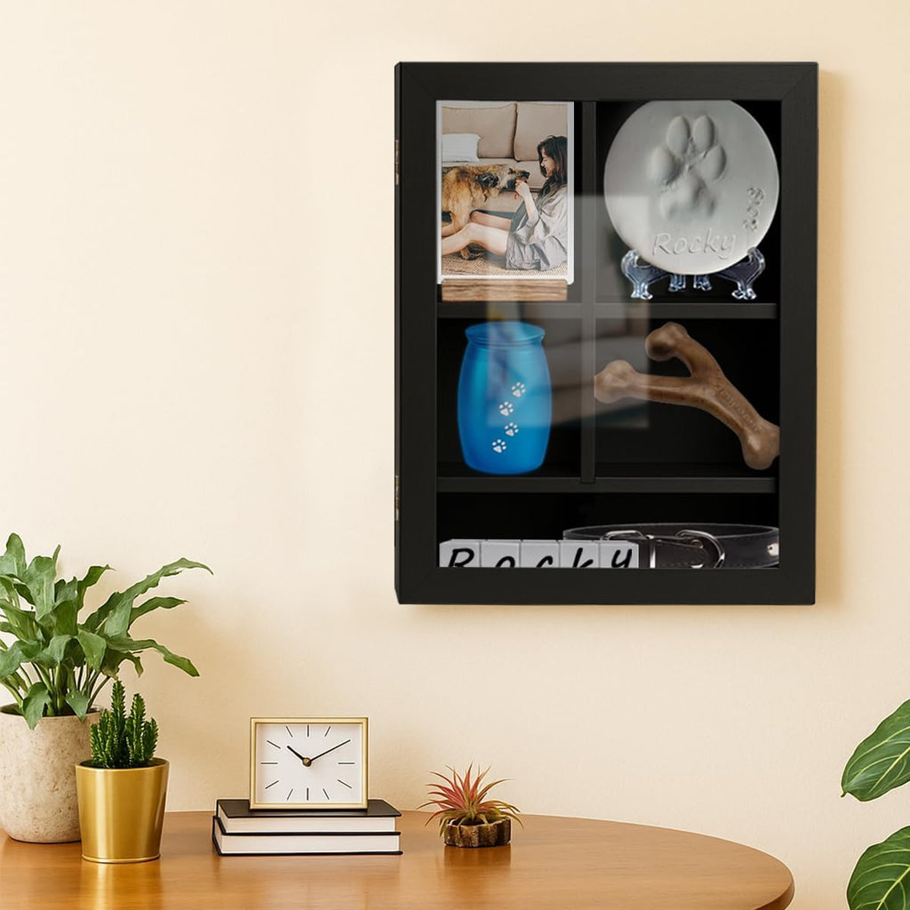 12x16 Solid Wood Pet Memorial Shadow Box Frame with Shelves & Door