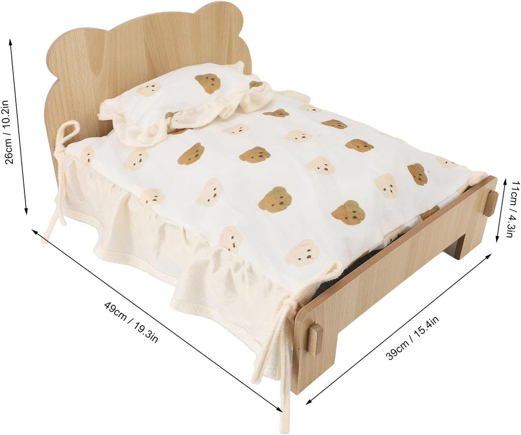 Wooden Pet Bed, Modern Elevated Design, Solid Wood Material with Removable Cushion, for Small Animals, Rabbits, Cats