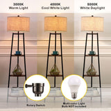 Floor Lamp, Standing Reading Light with Shelves and Fabric Shade, Modern Tall Pole Lamp