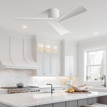 52" Low-Profile Modern Ceiling Fan with Remote – White Geometric Blades, 3-Blade, DC Motor, No Light