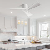 52" Low-Profile Modern Ceiling Fan with Remote – White Geometric Blades, 3-Blade, DC Motor, No Light