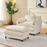 Luxe Oversized Lounge Chair and Ottoman — Beige Chenille