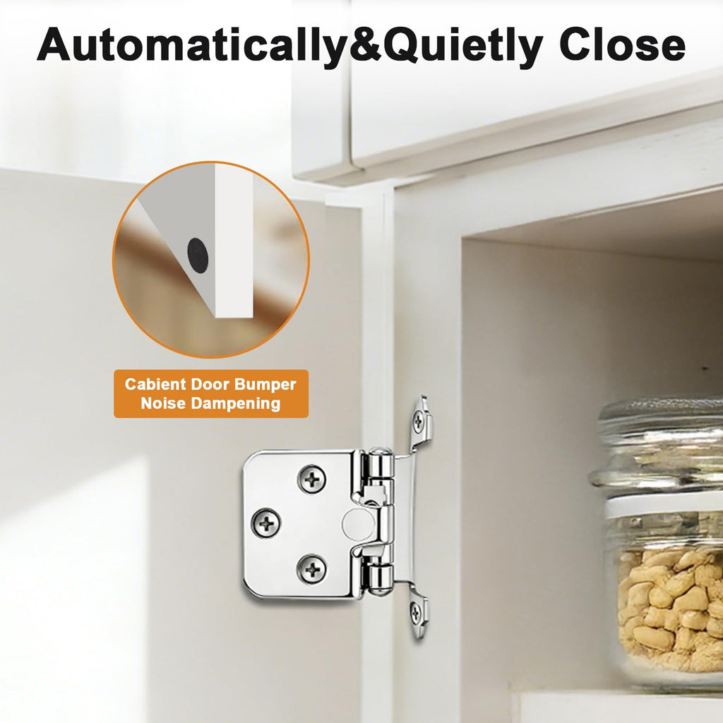 20 Pack (10 Pairs) Polished Chrome Cabinet Hinges, 1/2" Overlay (Variable) Hinges Cabinets, Decorative Self Closing