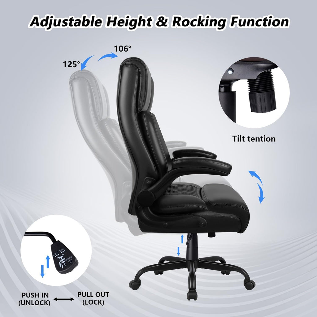 Big and Tall 400LBS Heavy Duty Executive Office Desk Chair with Flip-up Armrest, Ergonomic Swivel High Back Office