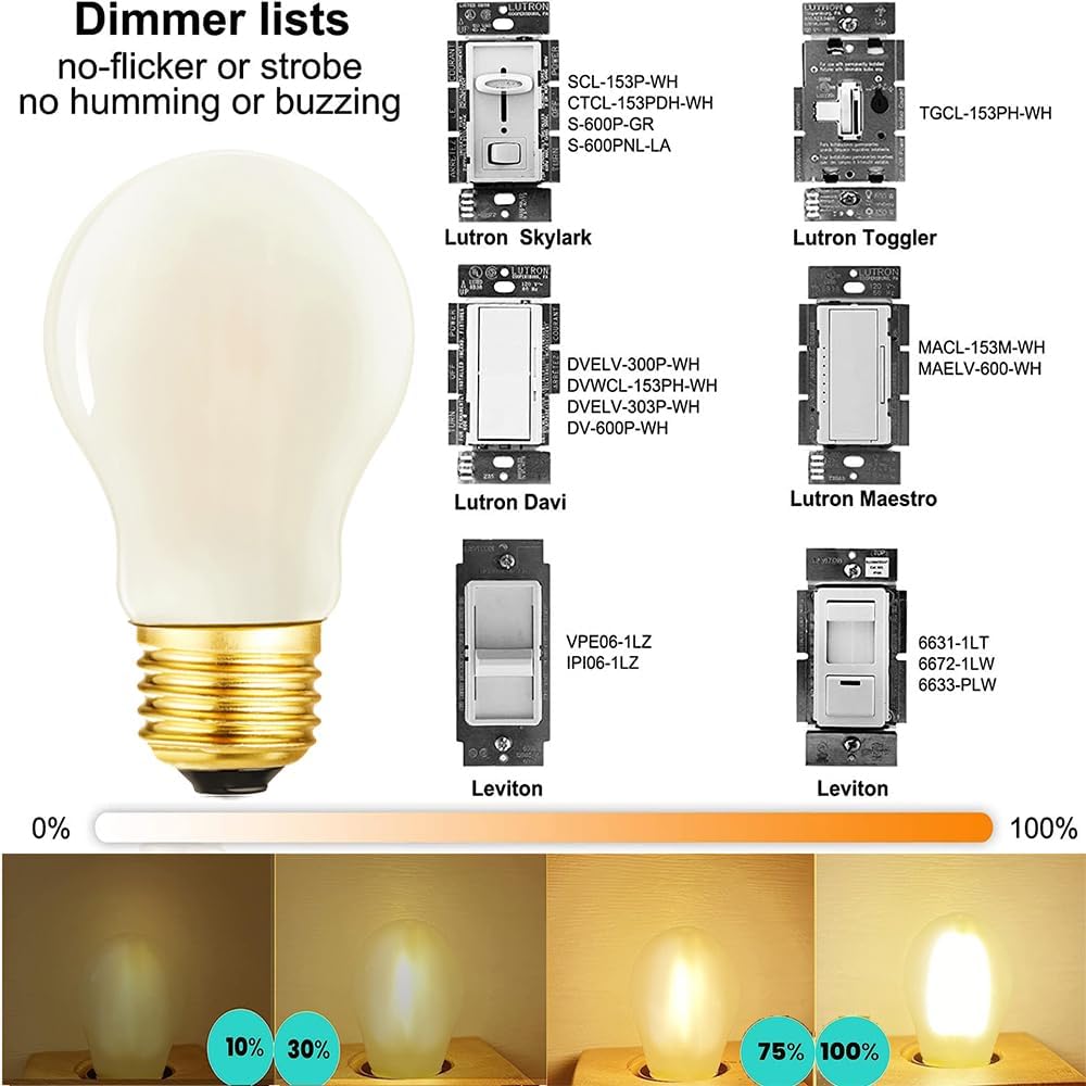 E26 Edison Bulb 8W=75 watt Light Bulb Frosted Dimmable Warm White 2700K Edison Light Bulb 75 Watt AC120V A15 led Bulb