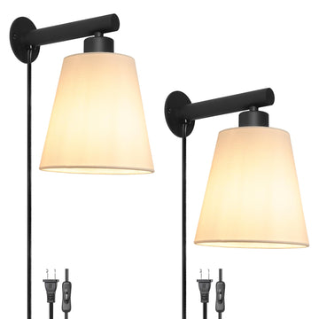 Plug in Wall Sconces Set of Two, Wall Lamp with Plug in Cord, Black Wall Sconce Light Plug in, Bedside Wall Mounted
