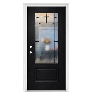 36" x 80" Black Fiberglass Exterior Door with Textured Glass Entry Door