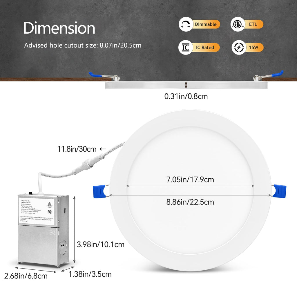 6 Pack 8 Inch LED Recessed Lights with Night Light, 8.2" Cutout