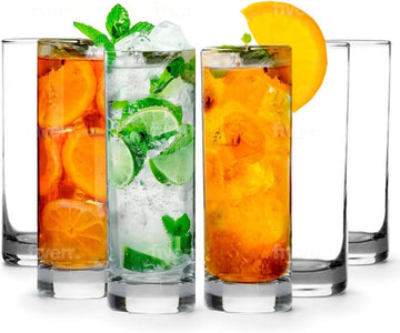 Premium Highball Glass Set | Tom Collins Glasses 12oz Set of 6 | Lead-Free Glass with Heavy Base | Dishwasher Safe