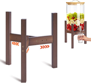 Adjustable Bamboo Drink Dispenser Stand, Water Dispenser Holder for 2-5 Gallon (8-12 Inch), Beverage Stand