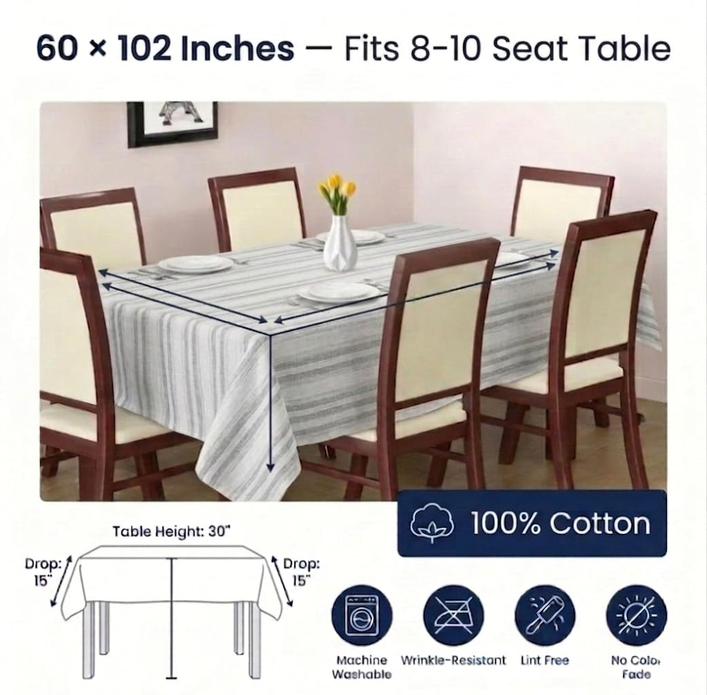 Tablecloth Cotton Tabletop 60x102 (8-10 Seats) CurtisStripes