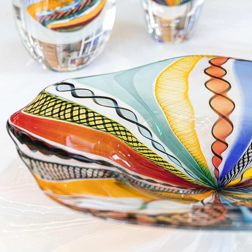 Murano Style Art Glass Bowl Hand Blown Colored Canes Boho Effect Home Decor