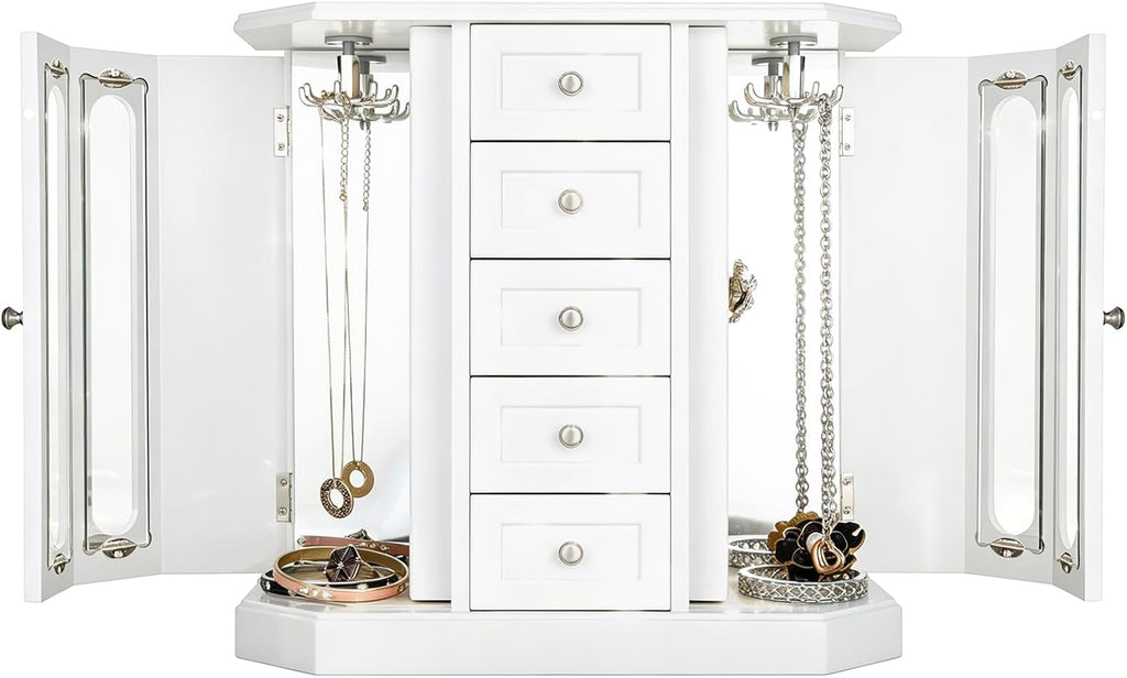 Vintage Jewelry Armoire with Mirror White - Set of 5
