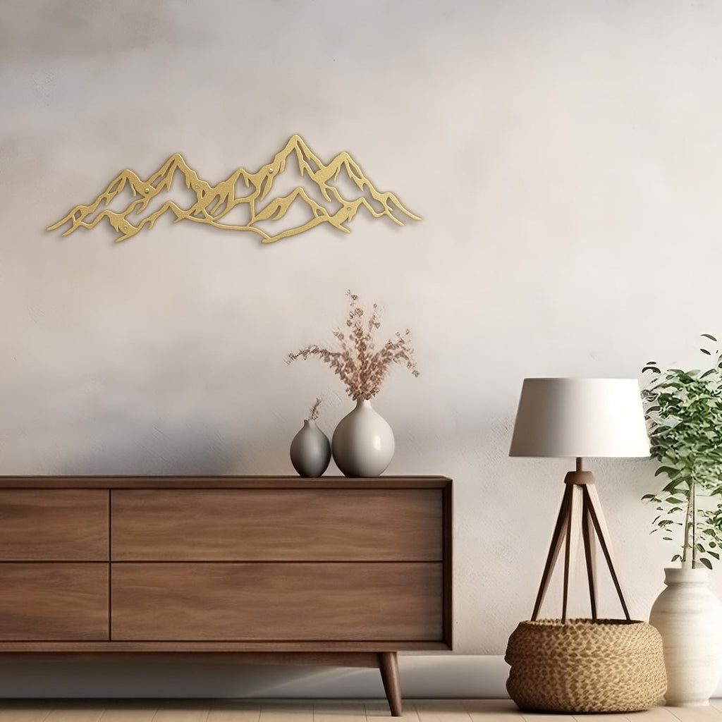 Metal Wall Art Decor Dynamic Mountain Peaks Modern Abstract Wall Sculpture Hangings Home Decoration - 12" Gold