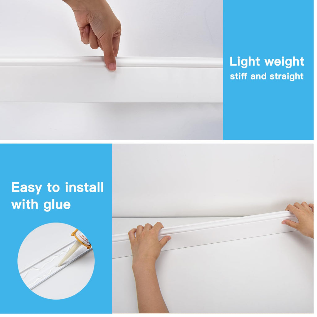 High-Impact Baseboard Molding Trim, 56.3 x 3.2 Inch, 10-Pack, White