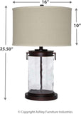 Signature Design by Ashley Tailynn Modern 25.25" Glass Table Lamp with Hardback Shade, Clear