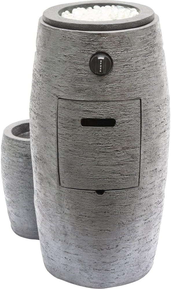 Outdoor Cascading Look 3 Tiered Fire and Water Fountain with Adjustable Flame and LED Lights, 27" Tall, Gray