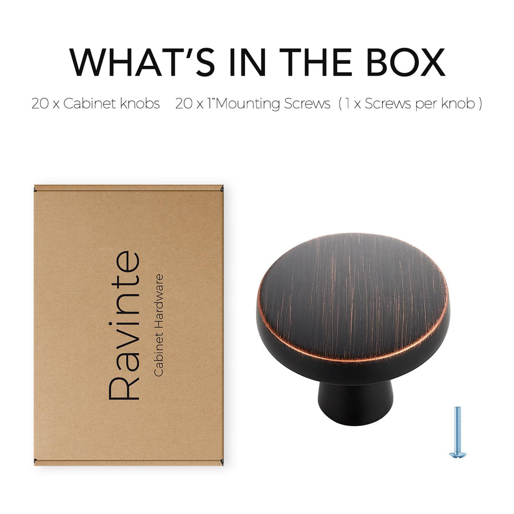Oil-Rubbed Bronze Cabinet Knobs Solid Pulls Single Hole 20 Pack