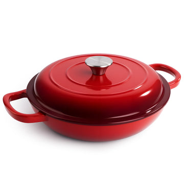 3 Quart Enameled Cast Iron Braiser, Non Stick Enameled Cast Iron Skillet with Lid, Dutch Oven Skillet with lid up to