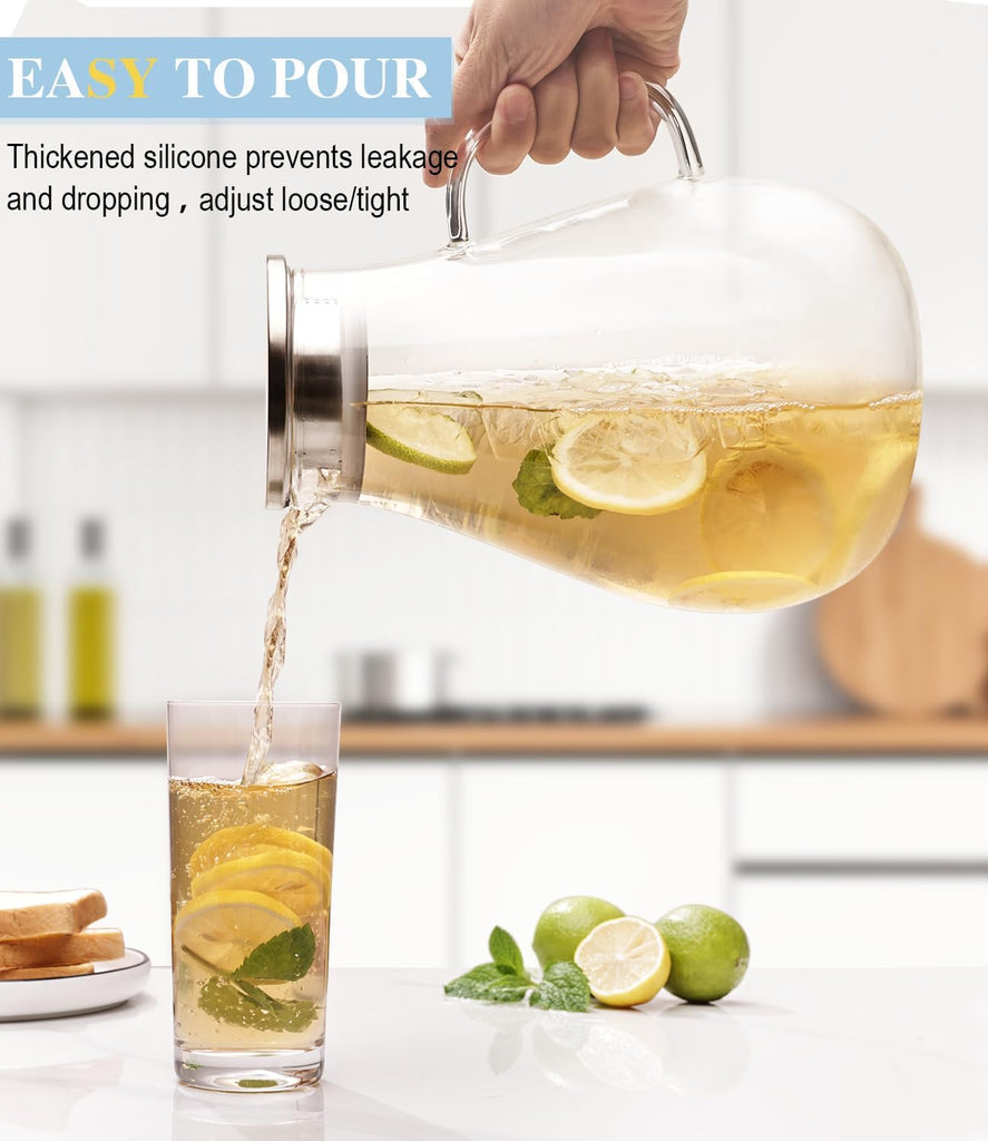 Glass Pitcher with Lid, 86oz Glass Water Pitcher, Large Hot Cold Water Jug, Borosilicate Drink Jug for Iced Tea