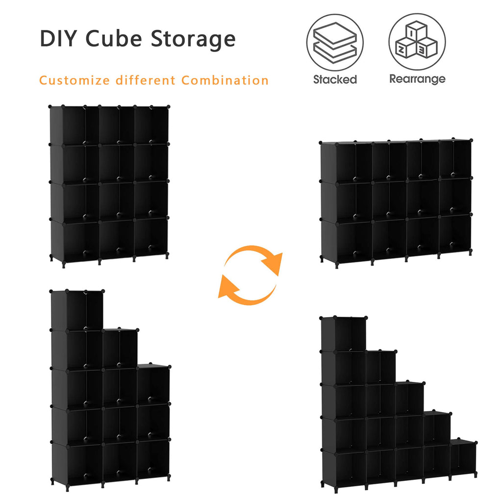 12 Cube Storage Organizer, Closet Organizer Storage Shelves, Black