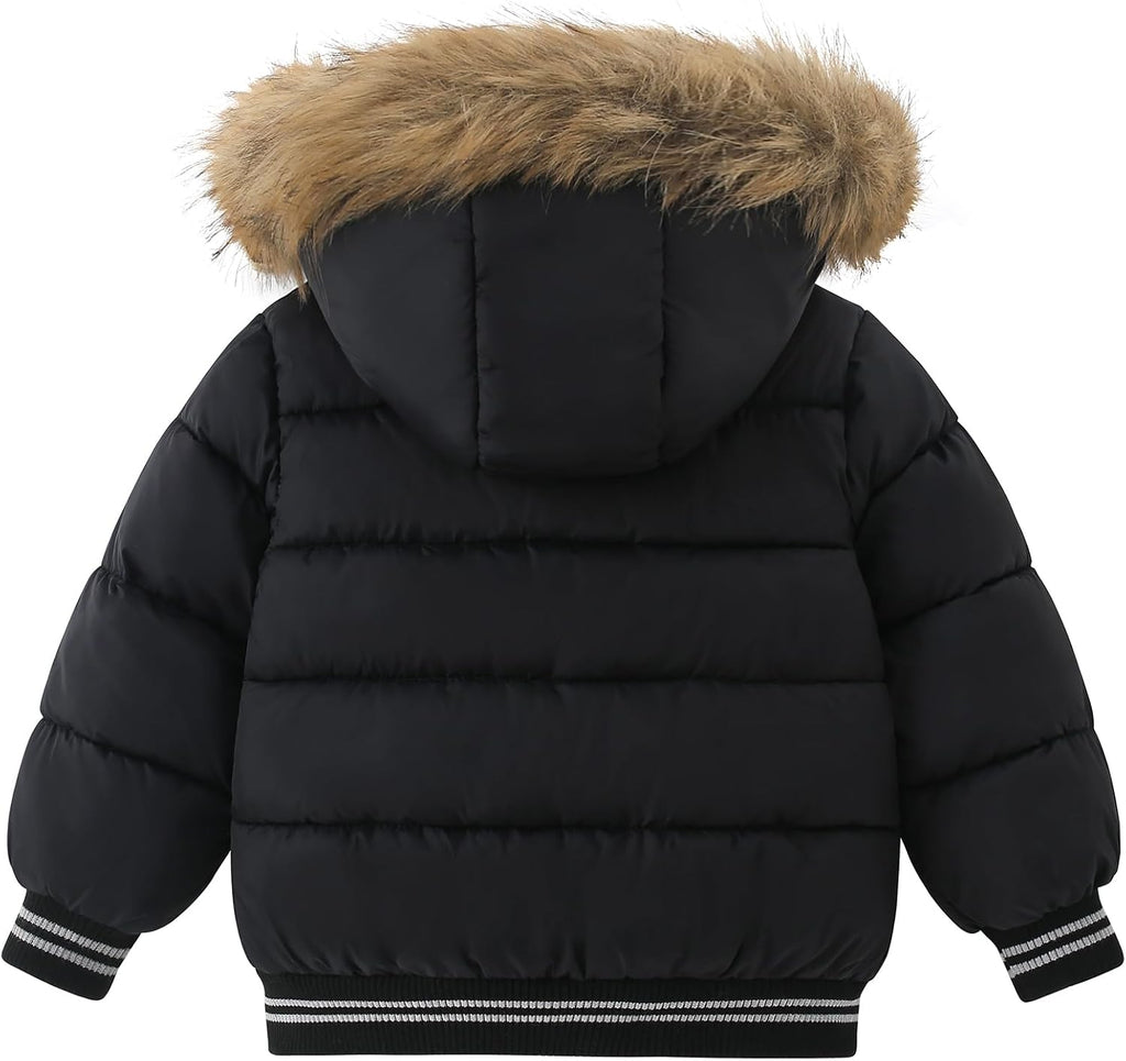 Toddler Down Winter Coat Boys Girls Fleece Jacket Hooded Thickened Warm Coat Outerwear for Kids 1-6 Years
