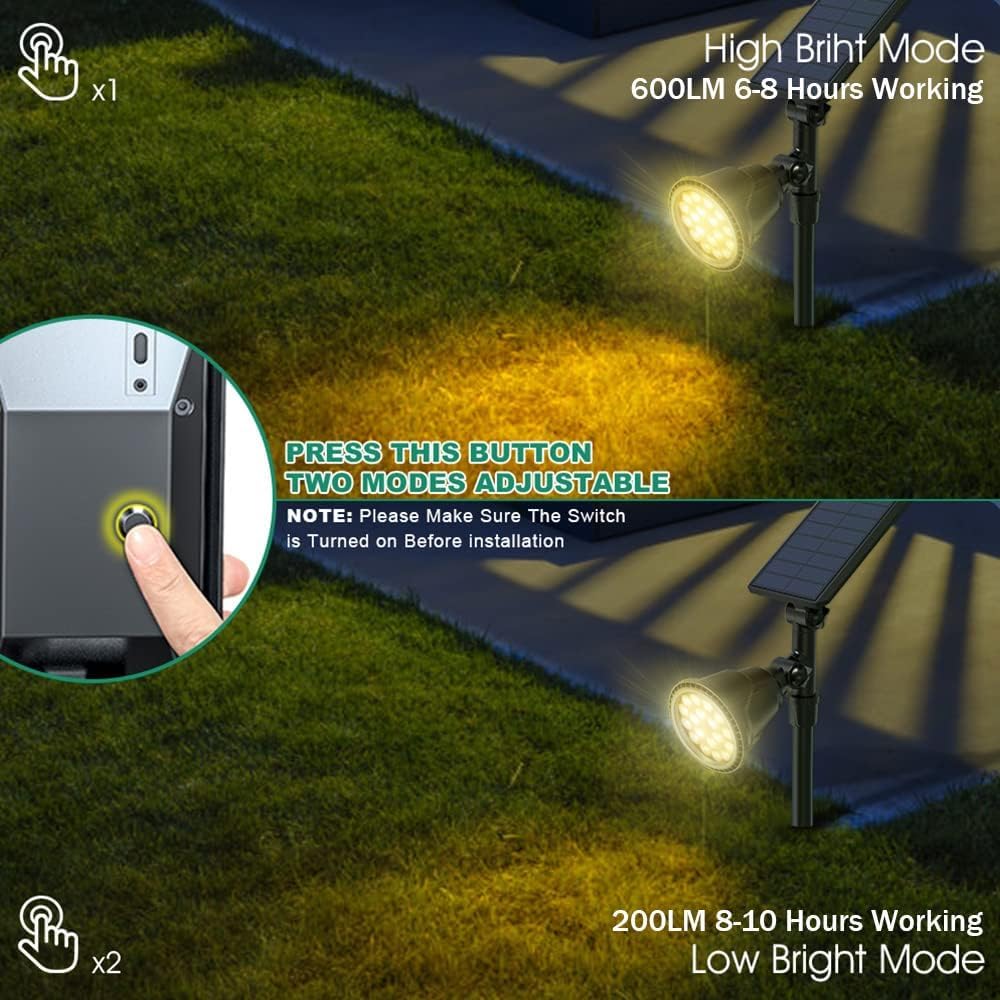 Solar Spotlights, 18 LED Solar Lights Outdoor Waterproof, 2 Mode Soft Warm White Landscape Lighting Auto On/Off Spot