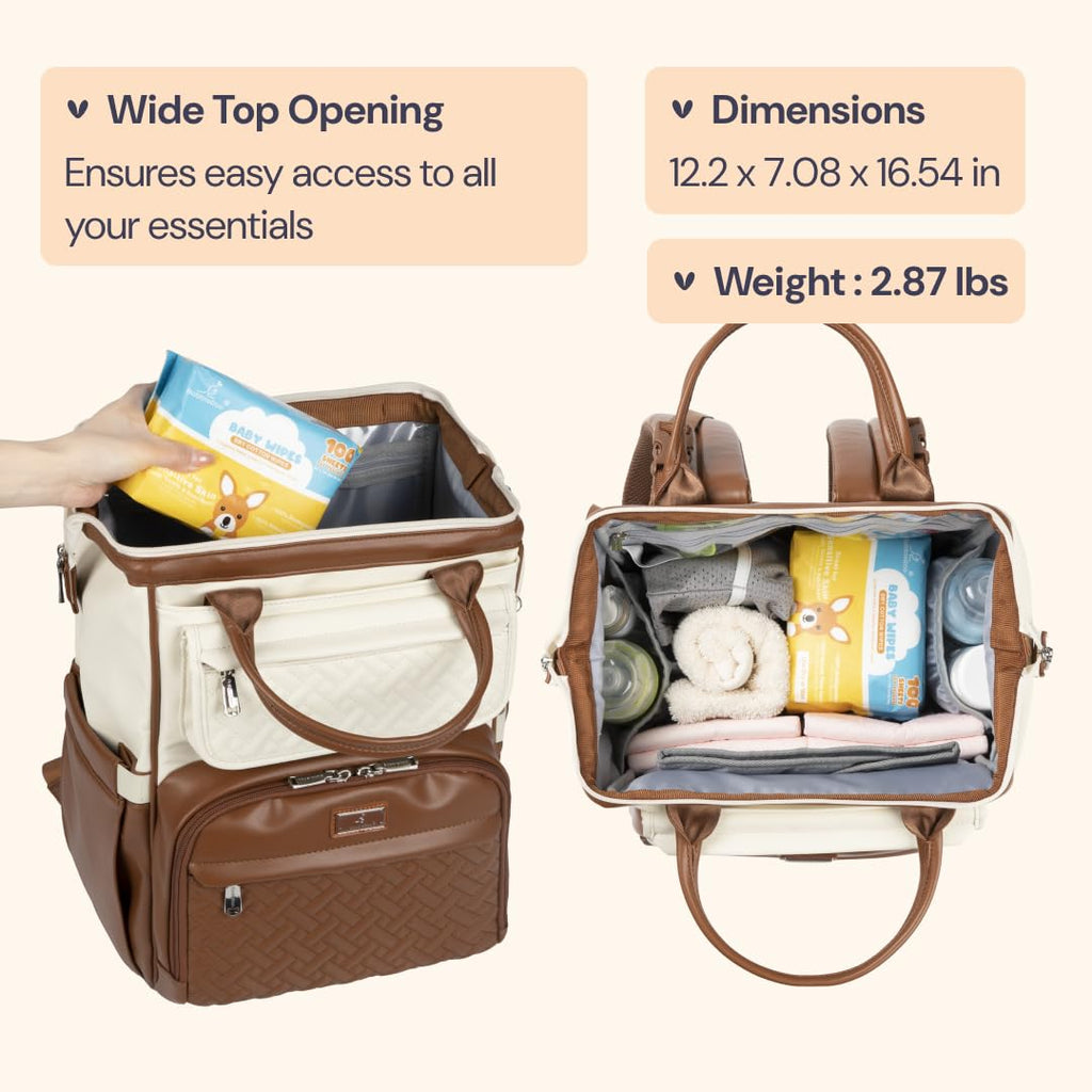 Leather Diaper Bag Backpack, Multifunction Large Bags with Changing Pad & Stroller Straps & Pacifier Case, Unisex