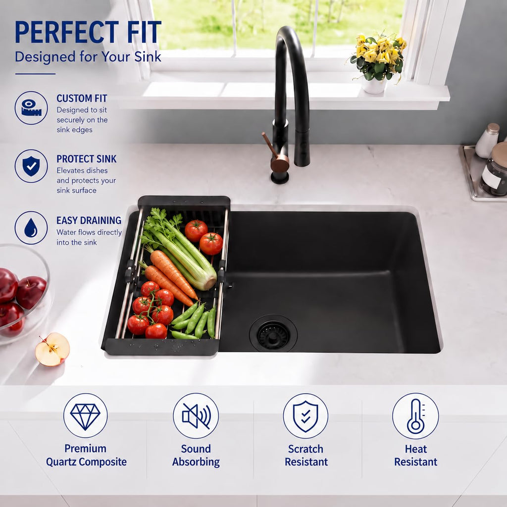 Black Kitchen Sink, 30 Inch Granite Composite Undermount Single Bowl Sink