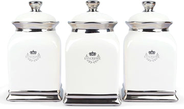 OZ Cookie Jar, White Kitchen Canisters, Farmhouse Porcelain Decorative Jars for Countertop, Ceramic - Set of 3