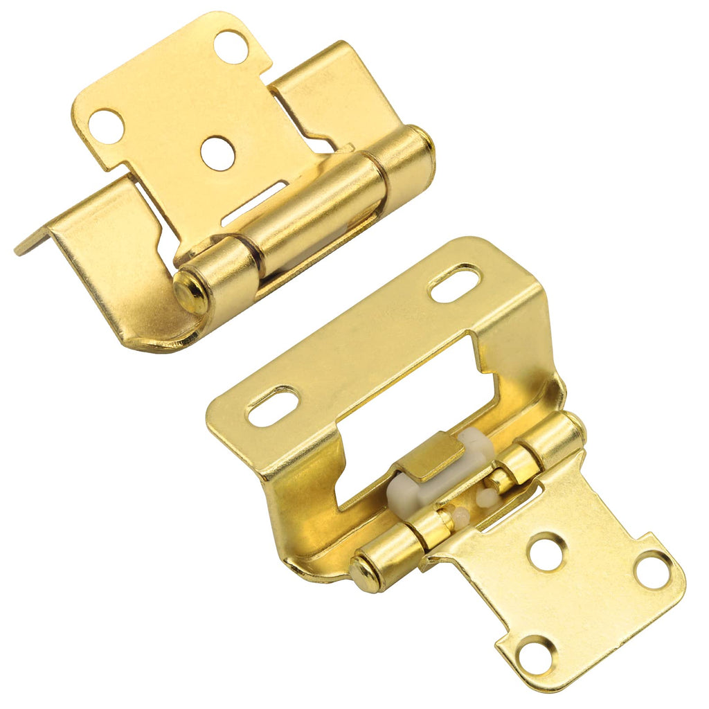 20 Pack (10 Pairs) 1/2 Inch Overlay Partial Wrap Hinges Brass Gold