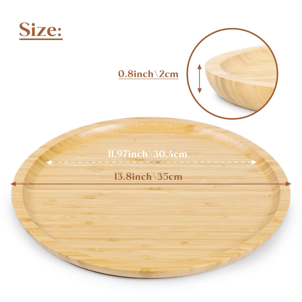 Bamboo Serving Platter, Round Wood Tray, Wooden Serving Tray, Fruit, Bread, Salad Plate, Round Wood Charcuterie Board