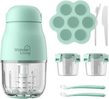Food Maker with Glass Cups & Freezer Tray, Compact Baby Processor for Smoothies, Hands-Free One-Touch, 230W Motor