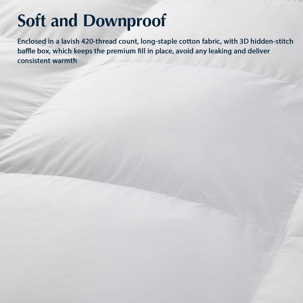 Down Comforters, 100% Cotton Duvet Insert, Extra Fluffy White Comforter, Ultra-Soft, Breathable, All