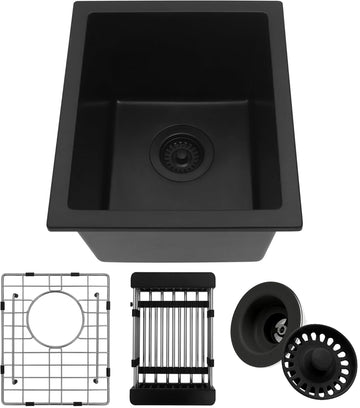Black Bar Sink, 13" x 15" Granite Composite Undermount