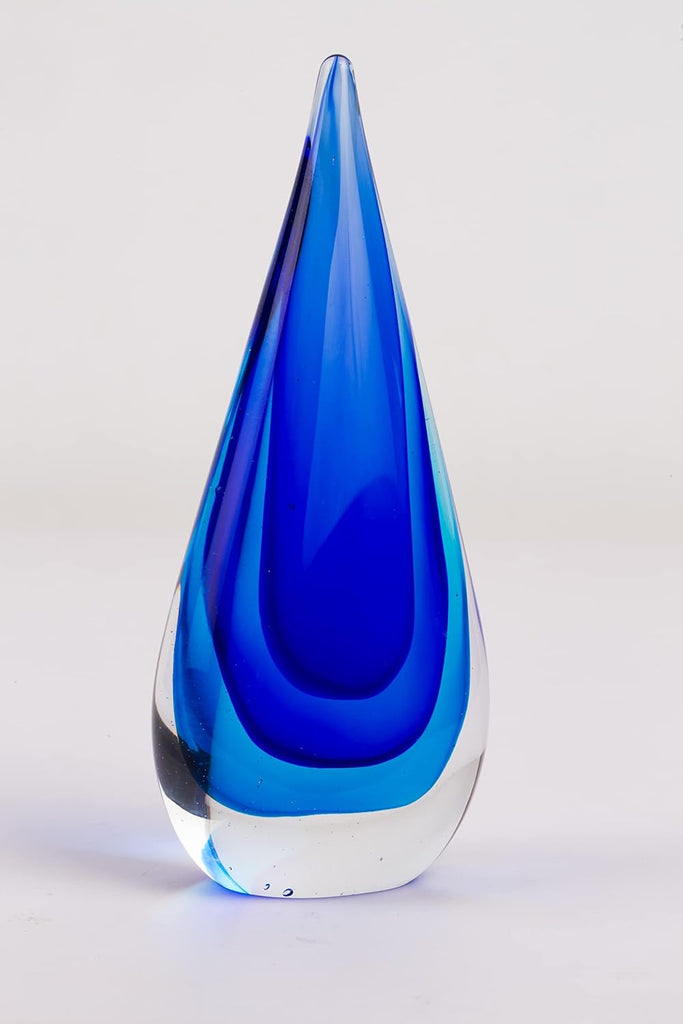 Glass Sculpture Hand-Blown Murano-Style Glass Statue and Figurine, Blue Teardrop Decor