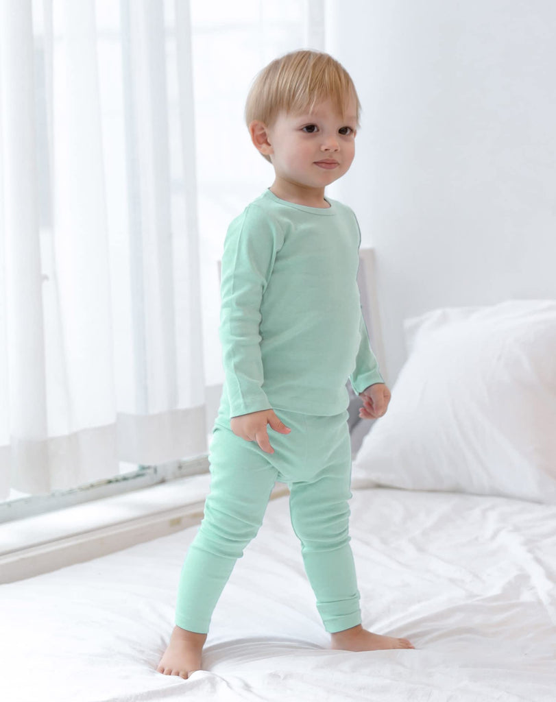 Toddler Kids Boys Girls Snug Fit Cotton Pajama Set (Mint-1)