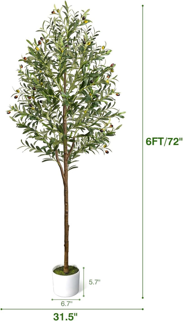 6FT Artificial Olive Tree Indoor Tall Faux with Planter&Basket