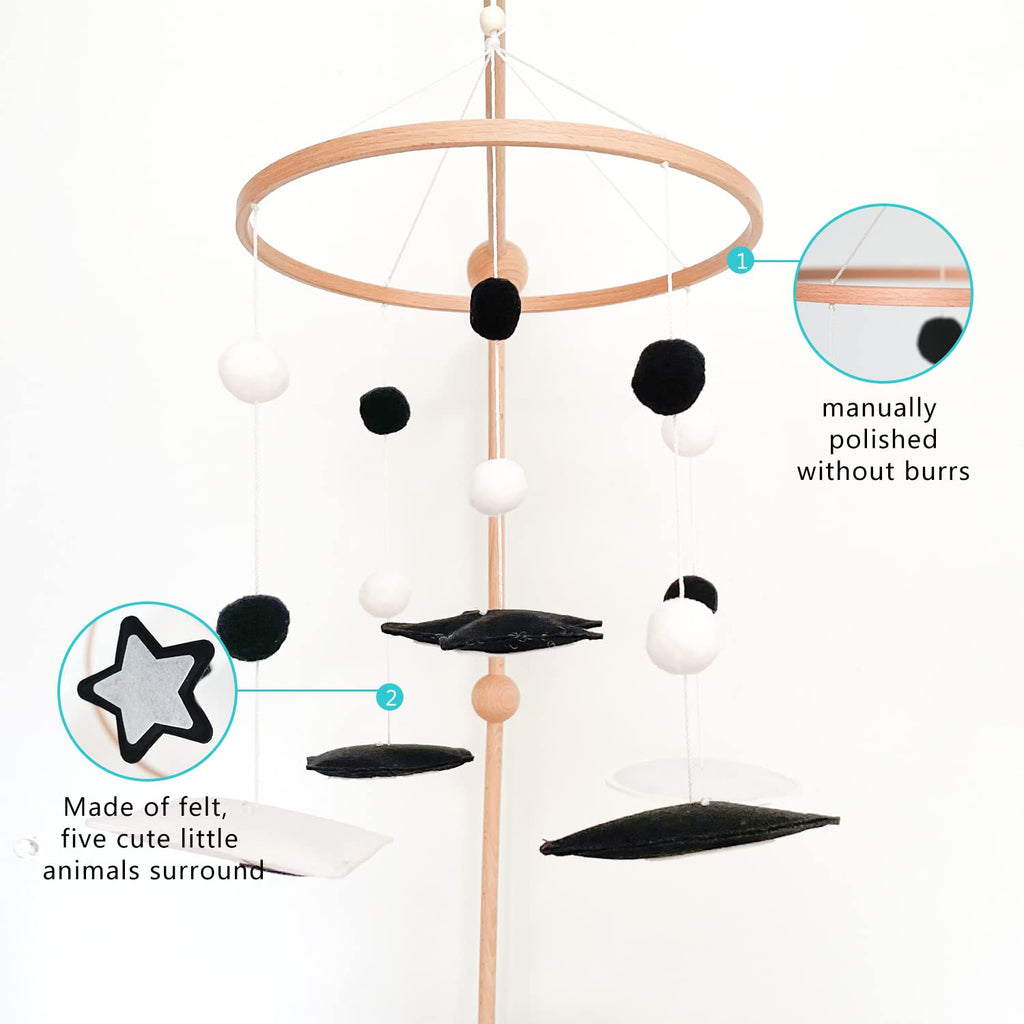 Montessori Mobile, Black and White Baby Crib Mobile, Neutral Nursery Mobile Decoration for Pack N Play, for Baby Boy